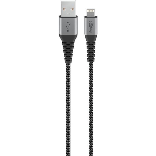 Goobay Lightning till USB-A-textilkabel med metallpluggar 0,5 m elegant och extra robust anslutningskabel för t.ex. Apple iPhone, iPad (Apple MFi cert