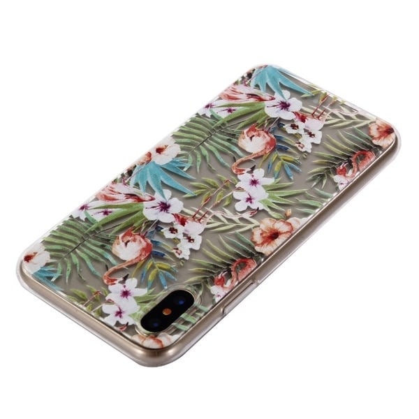 Mjukt TPU skal till iPhone X/XS, Flamingo, Växter Flerfärgad