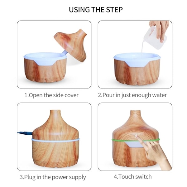 Luftfugter/Aroma Diffuser i trædesign 300ml, Lyst træ
