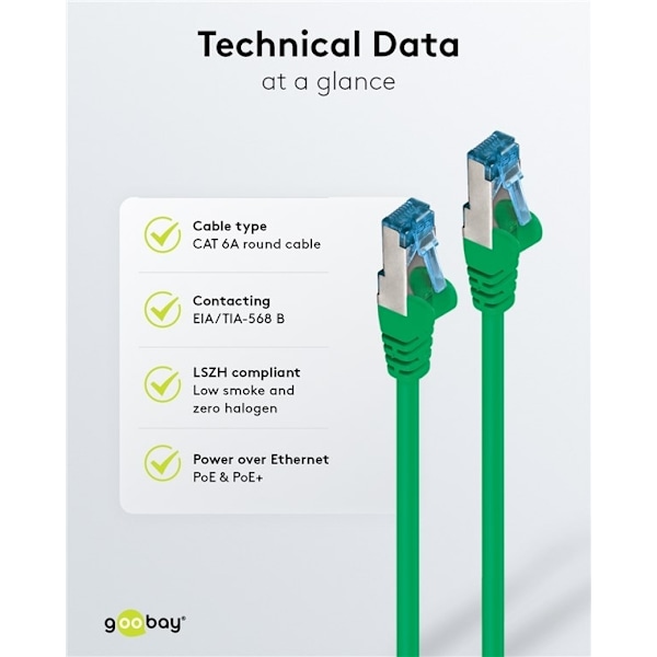 Goobay Patchkabel CAT 6A, S/FTP (PiMF), grøn, 10 m kobberleder (