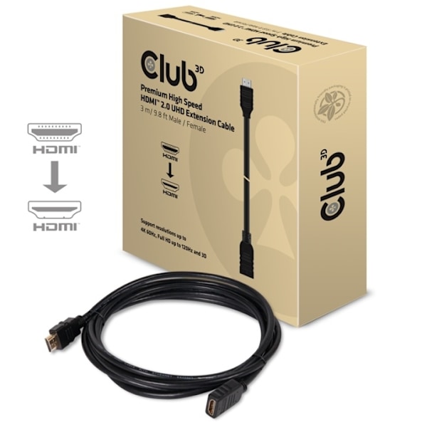 CLUB3D High Speed HDMIT 2.0 4K60Hz jatkokaapeli 3m/ 9.8ft uros/naaras