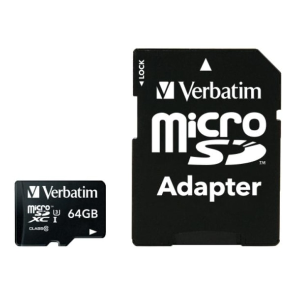 Verbatim PRO U3 microSDXC-kortti, sis. adapterin, 64GB