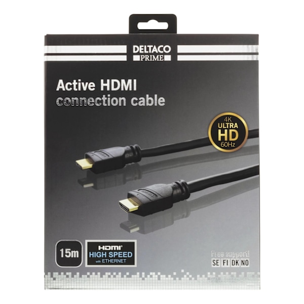 DELTACO PRIME aktiv HDMI-kabel, 15m, 4K 60Hz, Spectra, svart