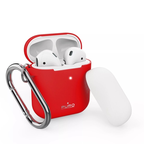 Puro Silicon Case AirPodsille 2016/19 karabiinilla, punainen