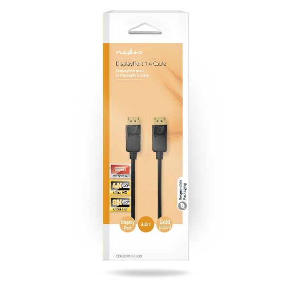 Nedis DisplayPort kaapeli | DisplayPort uros | DisplayPort uros | 8K@60Hz | Niklattu | 3.00 m | Pyöreä | PVC | Musta | Laatikko