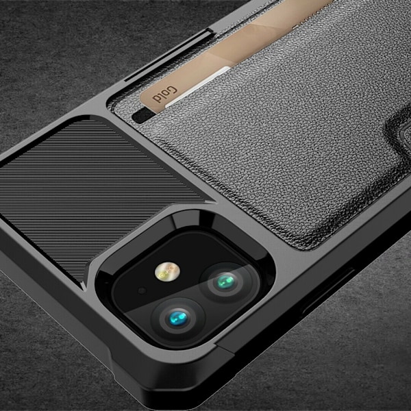 Stødsikkert etui til iPhone 13 Pro med kortholder, Sort Svart