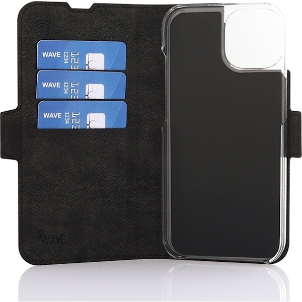 Wave BookCase - beskyttelsesetui, MagSafe-kompatibelt, iPhone 15, sort Svart