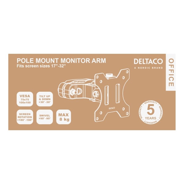 DELTACO Office Pivot pole mount monitor arm, black