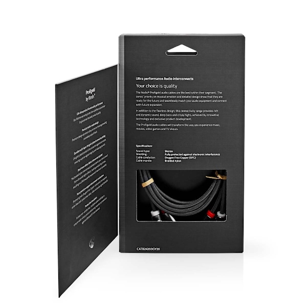 Nedis Stereoäänikaapeli | 2x RCA uros | 2x RCA uros | Kullattu | 2.00 m | Pyöreä | Gun Metal Harmaa / Harmaa | Laatikko kannella ja ikkunalla