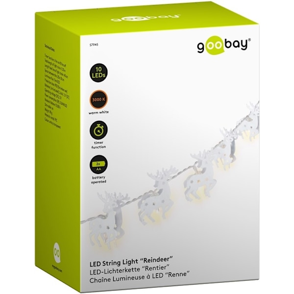 Goobay 10 LED lyskæde "Rensdyr", hvid med timerfunktion, varm-hvid (3000 K), batteridrevet