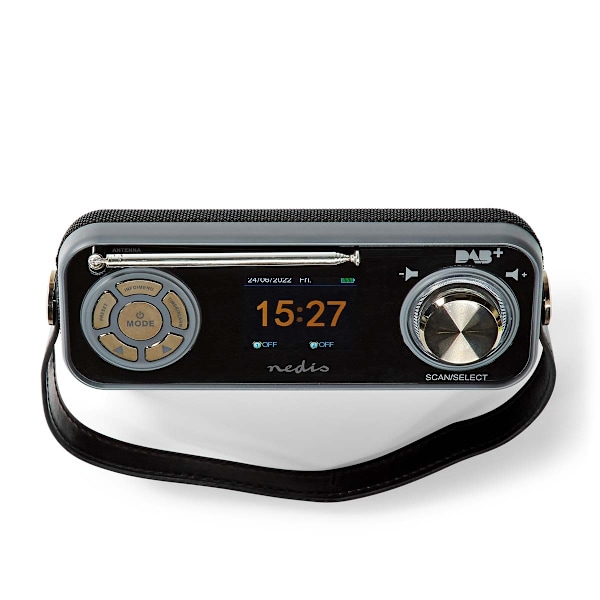 Nedis DAB+ Radio | Borddesign | DAB+ / FM | 2.4 " | Farveskærm | Batteri / Strømforsyning | Digital | 24 W | Bluetooth® | Hovedtelefonudgang | Vækkeur