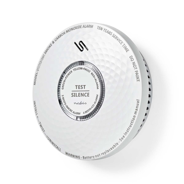 Nedis Rök & kolmonoxid Alarm | Batteridriven | Batterilängd upp till: 10 år | EN 14604 | Med testknapp | 85 dB | ABS | Vit