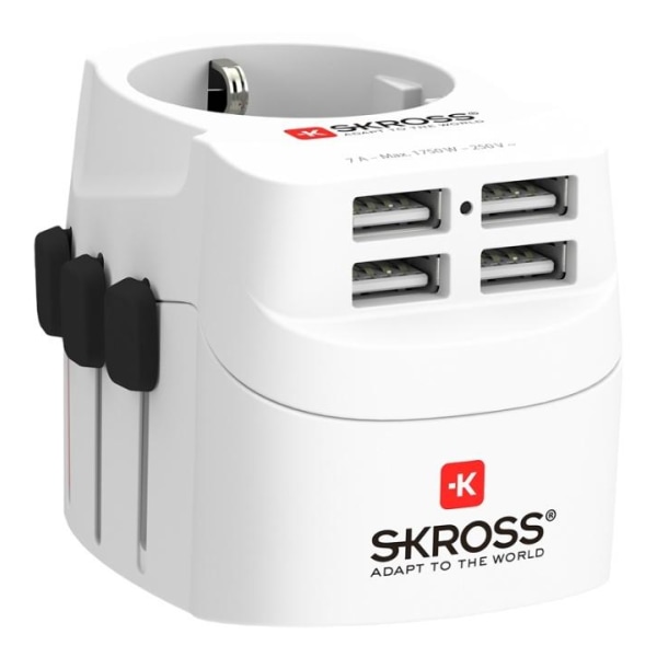 SKROSS PRO Light USB (4xA), 3-pole travel adapter with 4x USB-A