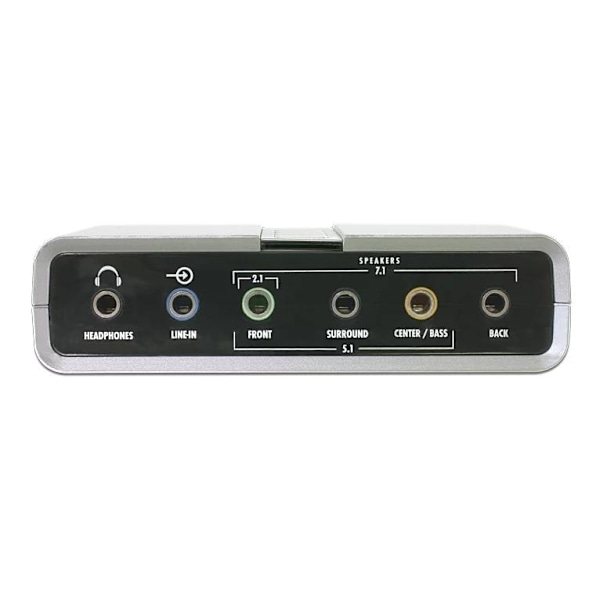 USB 2.0 äänikortti 7.1, kuuloke-, kaiutin-, surround-, S/PDIF, 3,5mm