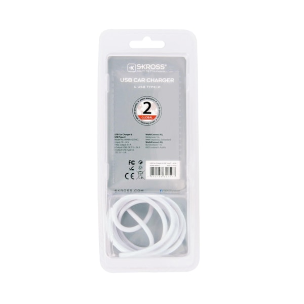 SKROSS USB-autolaturi C-tyypin kaapelilla (2.0)