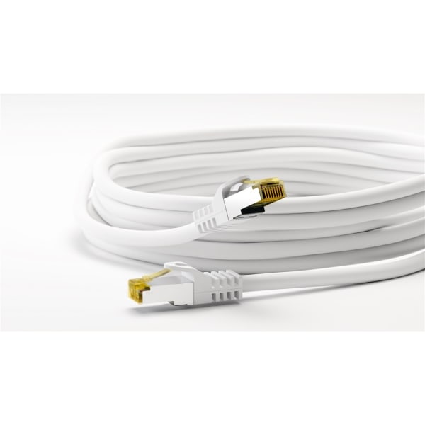 Goobay RJ45 patchkabel S/FTP (PiMF), 500 MHz, med CAT 7 råkabel, vit, 20 m LSZH halogenfri kabelhölje, koppar, RJ45-kontakt (CAT 6A)