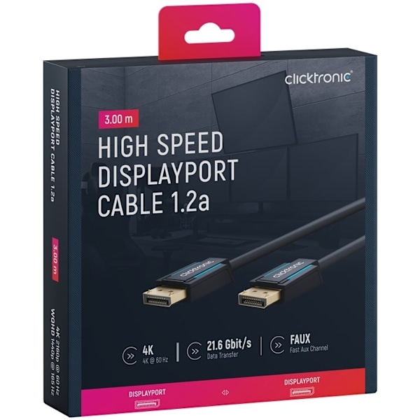 ClickTronic DisplayPort™-kabel Premiumkabel | 1x DisplayPort™-kontakt  1x DisplayPort™-kontakt | 3,0 m | UHD 4K @ 60 Hz