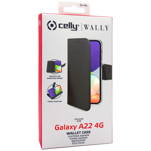 Celly Wallet Case Galaxy A22 4G, Svart Svart