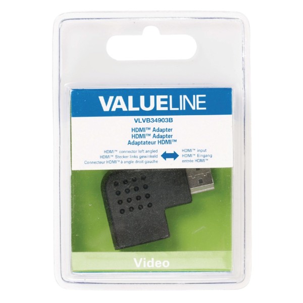 Valueline High Speed HDMI Ethernet Sovitin Kulma vasemmalle HDMI-Liitin - HDMI Naaras Musta