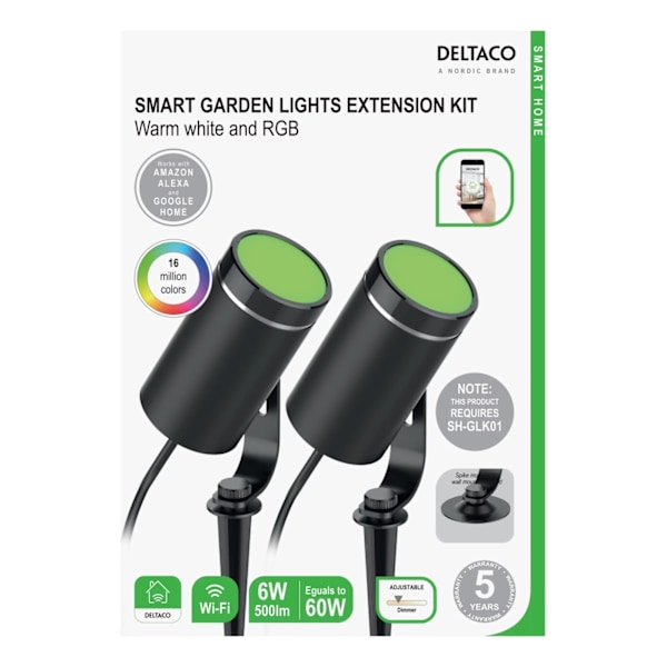 DELTACO SMART HOME, förlängning till SH-GLK01, 2 lampor, svart