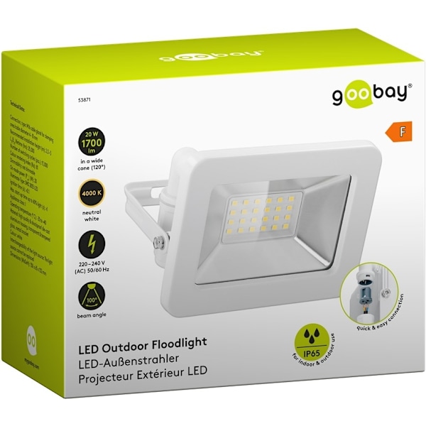 Goobay LED-strålkastare för utomhusbruk, 20 W med 1700 lm, neutralt vitt ljus (4000 K) och M16 kabelgenomföring, lämplig för utomhusbruk (IP65)