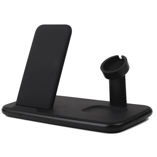 GEAR Trådlös Tripple QI Laddare USB-C Ansl. 20W totalt  Svart Mobil/Watch/Airpods