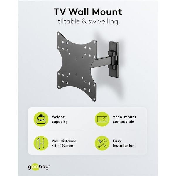 Goobay TV-väggfäste Basic FULLMOTION (S) för TV-apparater från 23 till 42 tum (58-107 cm), helt mobilt (svängbart och lutat) upp till 20 kg