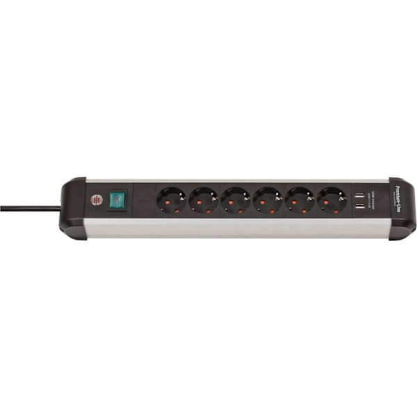 Brennenstuhl Premium-Alu-Line Extension Lead With USB-Charger 6-way 3m