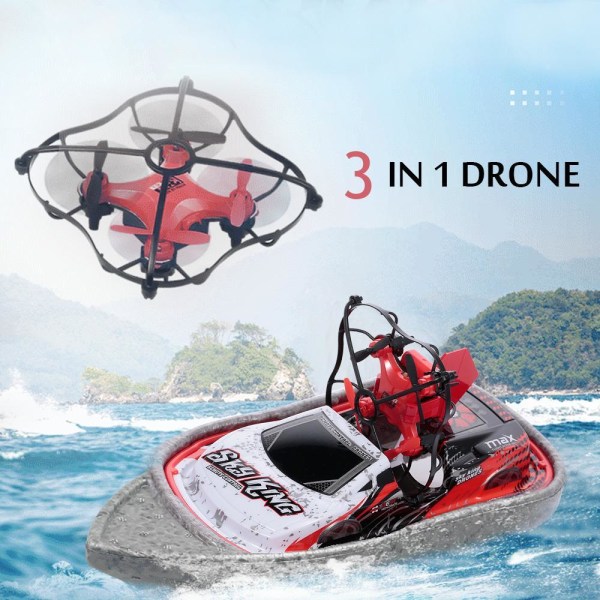 3-i-1 drone, båd, bil 2,4 G 4-akset, rød/grå