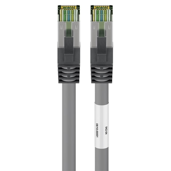 Goobay CAT 8.1 Patchkabel, S/FTP (PiMF), grå 99,9 % syrefri kopparledare (OFC), AWG 24, halogenfri kabelhölje (LSZH), 0.5 m