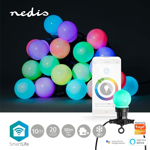 Nedis SmartLife Dekorativa Lampor | Festljus | Wi-Fi | RGB / Vit | 20 LED's | 10 m | Android™ | Glödlampediameter: 50 mm