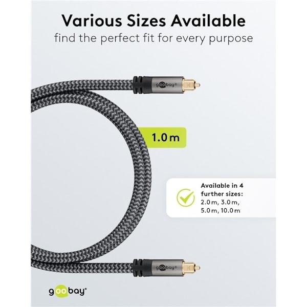 Goobay TOSLINK-kabel, 1 m, Sharkskin Grey Toslink-kontakt > Toslink-kontakt