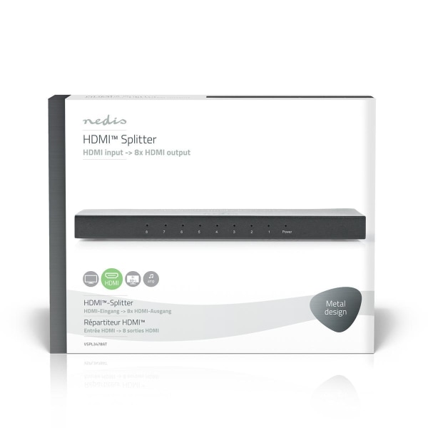 Nedis HDMI ™ Splitter | 8-Port port(s) | HDMI™ Input | 8x HDMI ™ -udgang | 4K@60Hz | 18 Gbps | Metal | Antracit