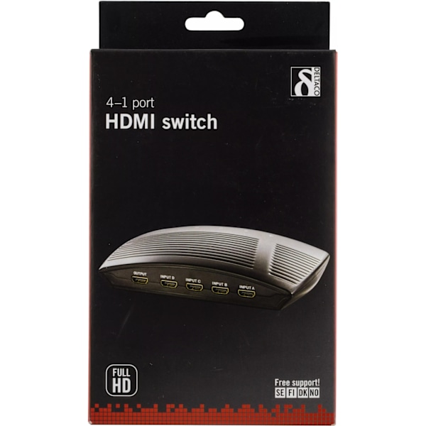 DELTACO Manuel HDMI-switch, 4 indgange til en udgang, 19-pin hun