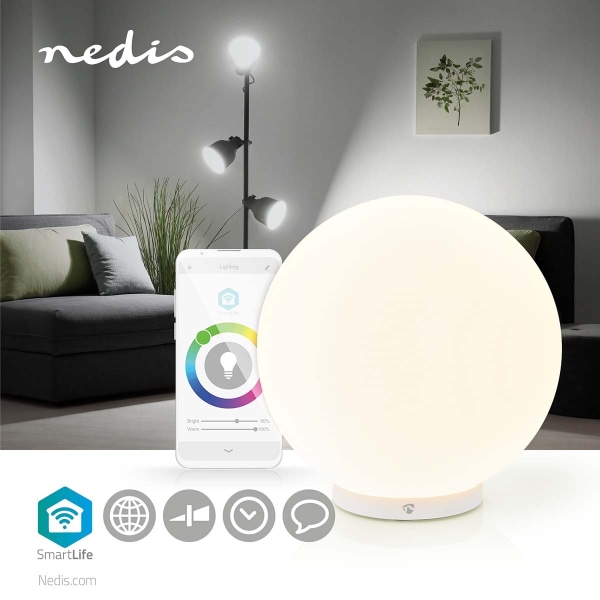 Nedis SmartLife-tunnelmalamppu | Wi-Fi | Pyöreä | | 360 lm | Lämpimästä kylmään valkoiseen / RGB | 2700 - 6500 K | 5 W | Lasi | 1 kpl