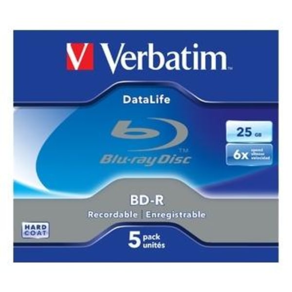 Verbatim BD-R SL Datalife, 25GB, 6x hastighet, 5-pack, BD-R vers