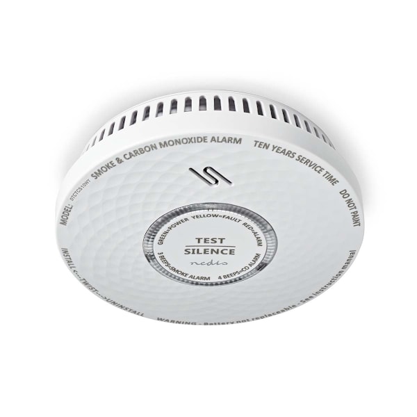 Nedis Rök & kolmonoxid Alarm | Batteridriven | Batterilängd upp till: 10 år | EN 14604 | Med testknapp | 85 dB | ABS | Vit