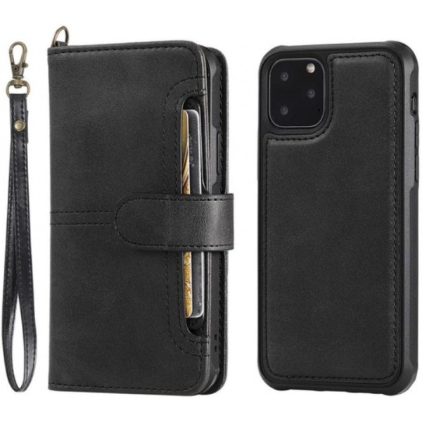 Wallet case in PU leather with card slot for iPhone 15 Plus, Black Svart