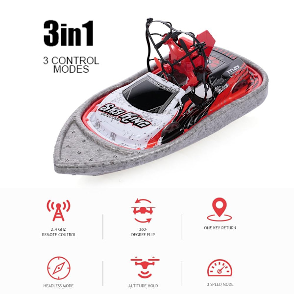 3-in-1 Drone, vene, auto 2.4 G 4-akselinen, punainen/harmaa