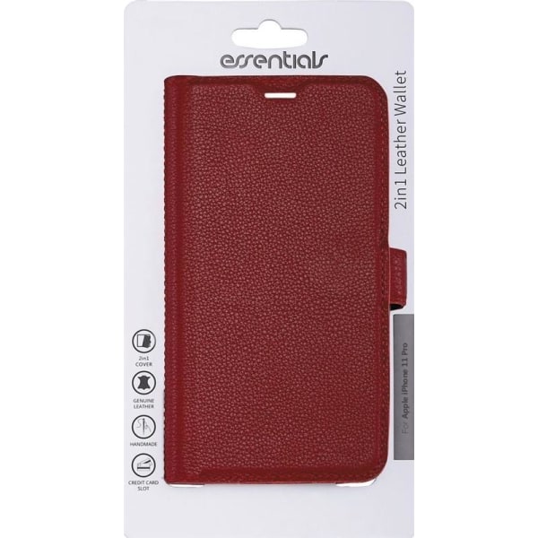 Essentials iPhone 11 Pro, Läder wallet avtagbar, röd Röd