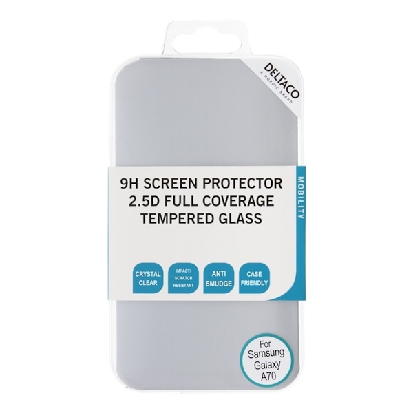 DELTACO screen protector, Galaxy A70, 2.5D full coverage glass Transparent