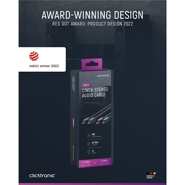 ClickTronic RCA-kabel, stereo Premiumkabel | 2x RCA plugg  2x RCA plugg | 1,0 m | OFC innerledare