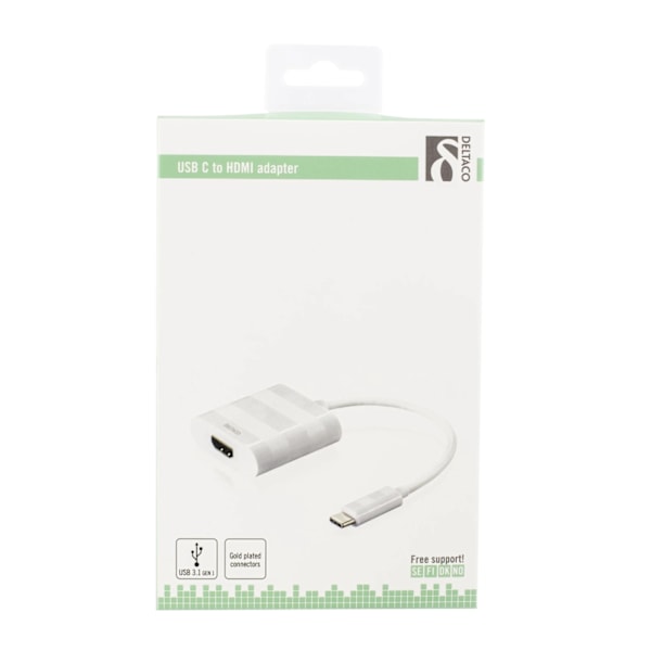 DELTACO, USB 3.1 til HDMI adapter, USB-C han - HDMI hun, hvid