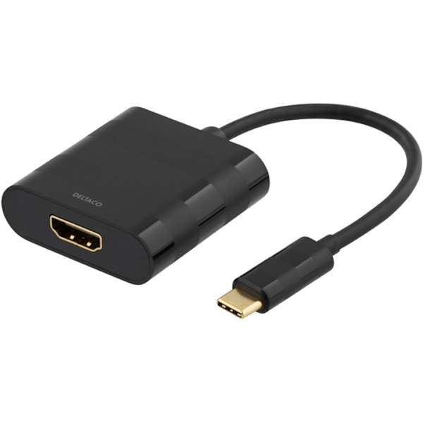 DELTACO USB-C - HDMI-sovitin, USB-C uros - HDMI naaras, musta