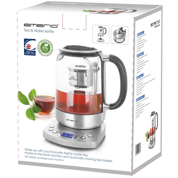 Emerio Vatten/Tekokare 1,7l Glas Temp
