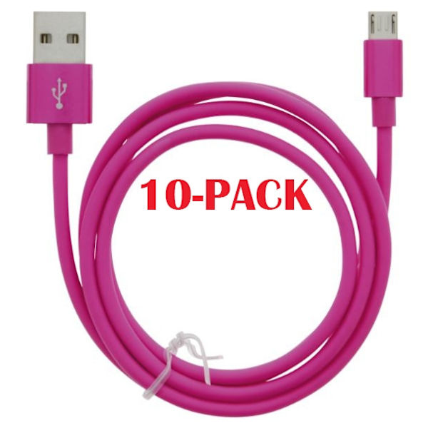 10-PACK kaapeli USB-A - MicroUSB 2.4A, 1m, vaaleanpunainen