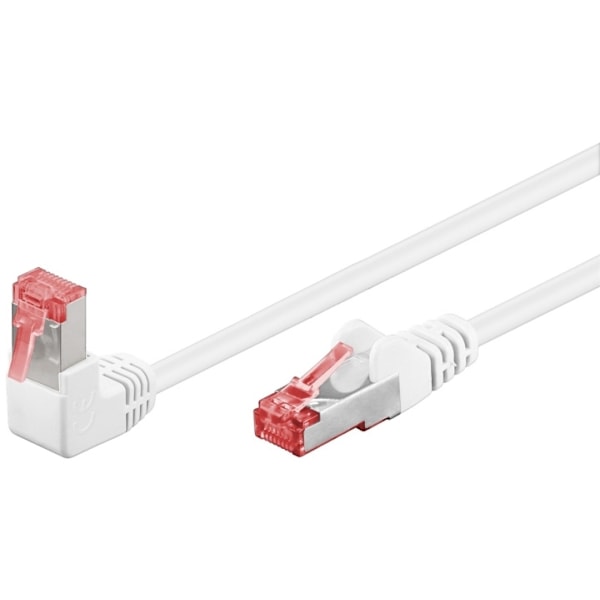 Goobay Patchkabel CAT 6, 1x 90° vinklad, S/FTP (PiMF), vit, 0,5 m kopparledare (CU), halogenfri kabelhölje (LSZH), snäpplås på toppen