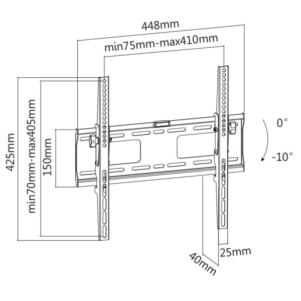 DELTACO, kraftig vippevæg, 32"-55", 50 kg, 200x200-400x400