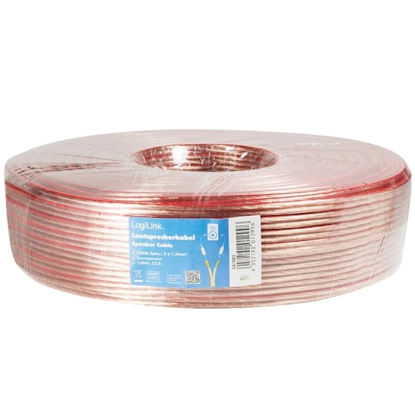 LogiLink Högtalarkabel 2x1,5 mm² 100m Transparent