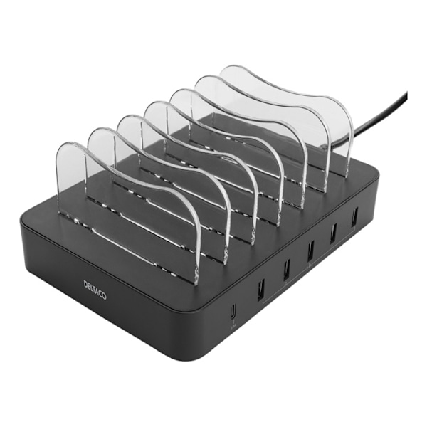 DELTACO USB charging station 5x USB-A, 1x USB-C PD, total 50 W, black Svart